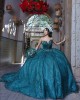 Sleeveless Emerald Green Quinceanera Dress Sweetheart Neck Metallic Sequin 15 Dresses