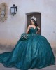 Sleeveless Emerald Green Quinceanera Dress Sweetheart Neck Metallic Sequin 15 Dresses