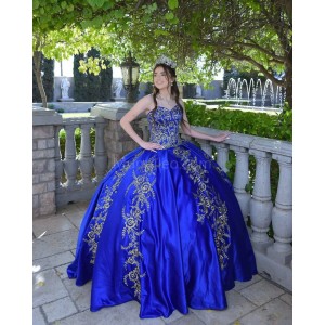 Sleeveless Navy Blue Quinceanera Dress Sweetheart Neck Metallic Sequin 15 Dresses