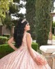 Sleeveless Rose Gold Quince Dresses Pearl Sequin V Neck 15 Dress