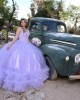 Sleeveless Tiered Lilac Quince Dresses Lace Appliques V Neck 15 Dress