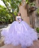 Sleeveless Tiered Lilac Quince Dresses Lace Appliques V Neck 15 Dress