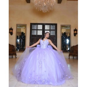 Spaghetti Strap Lilac Quinceanera Dress Metallic Sequin V Neck 15 Dresses