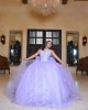 Spaghetti Strap Lilac Quinceanera Dress Metallic Sequin V Neck 15 Dresses