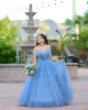 Spaghetti Strap Sky Blue Quince Dresses Beading V Neck 15 Dress