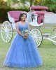 Spaghetti Strap Sky Blue Quince Dresses Beading V Neck 15 Dress