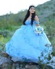 Spaghetti Strap Sky Blue Quinceanera Dress Sweetheart Neck Lace Appliques 15 Dresses