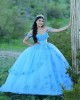 Spaghetti Strap Sky Blue Quinceanera Dress Sweetheart Neck Lace Appliques 15 Dresses