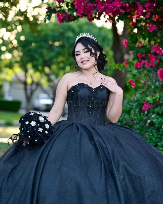 Sweetheart Neck Black Quinceanera Dress Sleeveless 15 Dresses