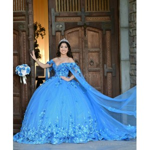 Sweetheart Neck Blue Quinceanera Dress Lace Appliques Off Shoulder 15 Dresses