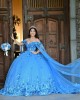 Sweetheart Neck Blue Quinceanera Dress Lace Appliques Off Shoulder 15 Dresses