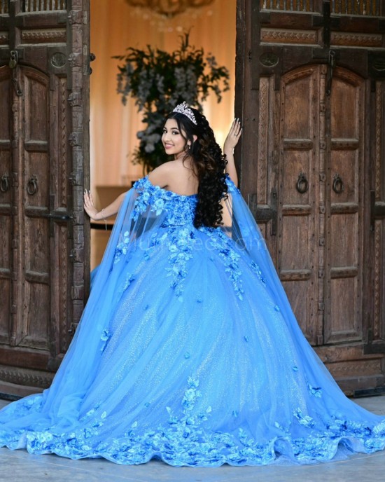 Sweetheart Neck Blue Quinceanera Dress Lace Appliques Off Shoulder 15 Dresses