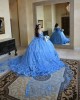 Sweetheart Neck Blue Quinceanera Dress Lace Appliques Off Shoulder 15 Dresses