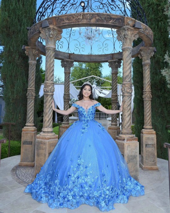 Sweetheart Neck Blue Quinceanera Dress Lace Appliques Off Shoulder 15 Dresses