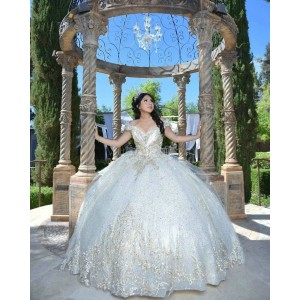 Sweetheart Neck Champagne Quinceanera Dress Metallic Sequin Off Shoulder 15 Dresses