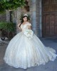 Sweetheart Neck Champagne Quinceanera Dress Metallic Sequin Off Shoulder 15 Dresses