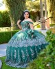 Sweetheart Neck Emerald Green Quinceanera Dress Metallic Sequin Off Shoulder 15 Dresses