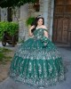 Sweetheart Neck Emerald Green Quinceanera Dress Metallic Sequin Off Shoulder 15 Dresses