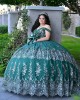 Sweetheart Neck Emerald Green Quinceanera Dress Metallic Sequin Off Shoulder 15 Dresses