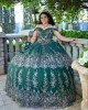 Sweetheart Neck Emerald Green Quinceanera Dress Metallic Sequin Off Shoulder 15 Dresses