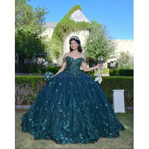 Sweetheart Neck Emerald Green Quinceanera Dress Sleeveless 15 Dresses With 3D Flowers