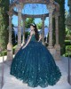 Sweetheart Neck Emerald Green Quinceanera Dress Sleeveless 15 Dresses With 3D Flowers