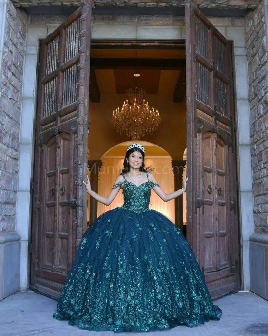 Sweetheart Neck Emerald Green Quinceanera Dress Sleeveless 15 Dresses With 3D Flowers