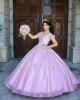 Sweetheart Neck Lilac Quince Dresses Metallic Sequin Off Shoulder 15 Dress