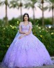 Sweetheart Neck Lilac Quinceanera Dress Metallic Sequin Off Shoulder 15 Dresses