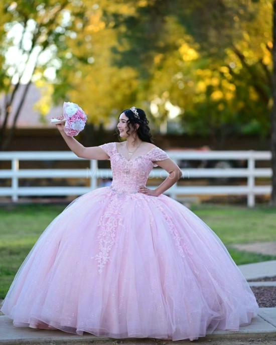 Sweetheart Neck Lilac Quinceanera Dress Sequin Lace Appliques Off Shoulder 15 Dresses