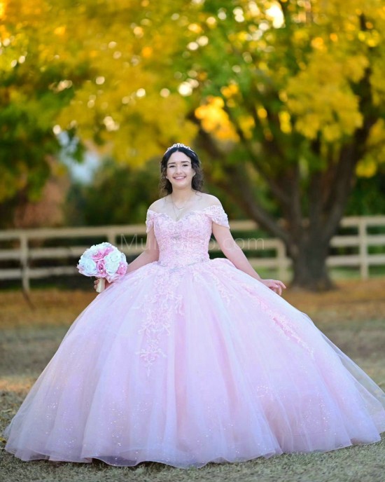 Sweetheart Neck Lilac Quinceanera Dress Sequin Lace Appliques Off Shoulder 15 Dresses