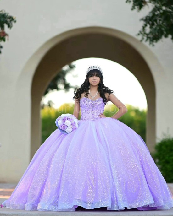 Sweetheart Neck Lilac Quinceanera Dress Sequin Sleeveless 15 Dresses