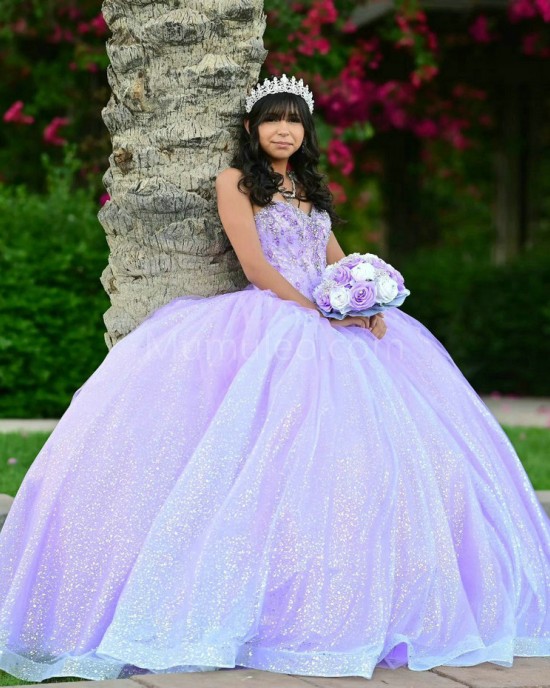 Sweetheart Neck Lilac Quinceanera Dress Sequin Sleeveless 15 Dresses