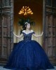 Sweetheart Neck Navy Blue Quinceanera Dress Metallic Sequin Off Shoulder 15 Dresses