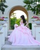 Sweetheart Neck Pink Quinceanera Dress Metallic Sequin Off Shoulder 15 Dresses With Bow