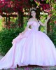 Sweetheart Neck Pink Quinceanera Dress Metallic Sequin Off Shoulder 15 Dresses With Bow