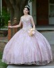 Sweetheart Neck Rose Glod Quinceanera Dress Metallic Sequin Off Shoulder 15 Dresses