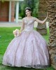 Sweetheart Neck Rose Glod Quinceanera Dress Metallic Sequin Off Shoulder 15 Dresses