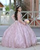 Sweetheart Neck Rose Glod Quinceanera Dress Metallic Sequin Off Shoulder 15 Dresses