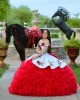 Sweetheart Neck Ruffled Red On White Quinceanera Dress Lace Appliques Sleeveless 15 Dresses