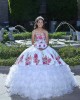 Sweetheart Neck Ruffled White Quinceanera Dress Lace Appliques Sleeveless 15 Dresses