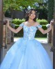 Sweetheart Neck Sky Blue Quinceanera Dress Lace Appliques Off Shoulder 15 Dresses