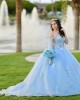 Sweetheart Neck Sky Blue Quinceanera Dress Lace Appliques Sleeveless 15 Dresses