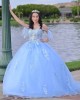 Sweetheart Neck Sky Blue Quinceanera Dress Lace Appliques Sleeveless 15 Dresses