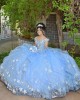 V Neck Sky Blue Quince Dresses Metallic Sequin Off Shoulder 15 Dress