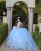 V Neck Sky Blue Quince Dresses Metallic Sequin Off Shoulder 15 Dress