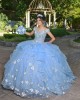 V Neck Sky Blue Quince Dresses Metallic Sequin Off Shoulder 15 Dress