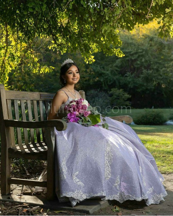 Cape Sleeve Lilac Quinceanera Dresses V Neck Lace Appliques Ball Gown 15 Dress