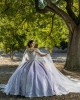 Cape Sleeve Lilac Quinceanera Dresses V Neck Lace Appliques Ball Gown 15 Dress