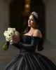 Long Sleeve Black Quinceanera Dresses Lace Appliques Square Collar 15 Dress